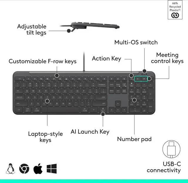 Alt view image 6 of 6 - Wired K620 for Business, Full-Size Keyboard, USB-C Plug-and-Play, Laptop-Style, Scissor Keys, - Graphite