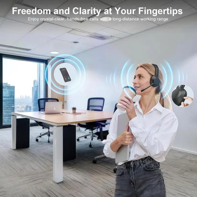 Alt view image 5 of 6 - Wireless Headset, Bluetooth Headphones with Mic(AI Noise Cancelling), 65 Hrs Working Time with USB Dongle