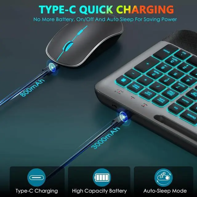 Alt view image 5 of 6 - Wireless Keyboard and Mouse Combo Backlit - Compact Quiet Keyboard with RGB Mouse, Rechargeable (Space Gray)