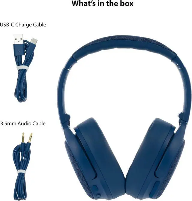Alt view image 5 of 5 - Active Noise Cancelling Bluetooth Headphones with Built-in Microphone | Blue
