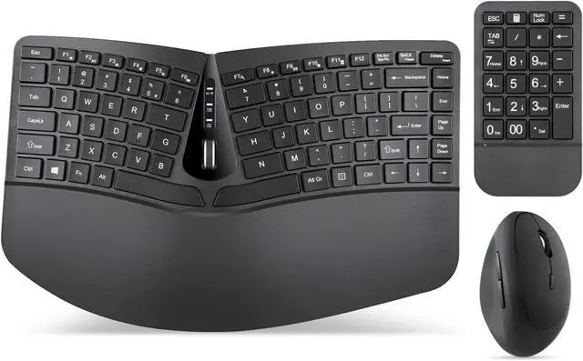 Main image of 3-in-1 Wireless Compact Ergonomic Keyboard with Vertical Mouse and Numeric Keypad - Adjustable Palm Rest