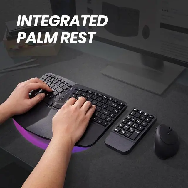 Alt view image 5 of 6 - 3-in-1 Wireless Compact Ergonomic Keyboard with Vertical Mouse and Numeric Keypad - Adjustable Palm Rest
