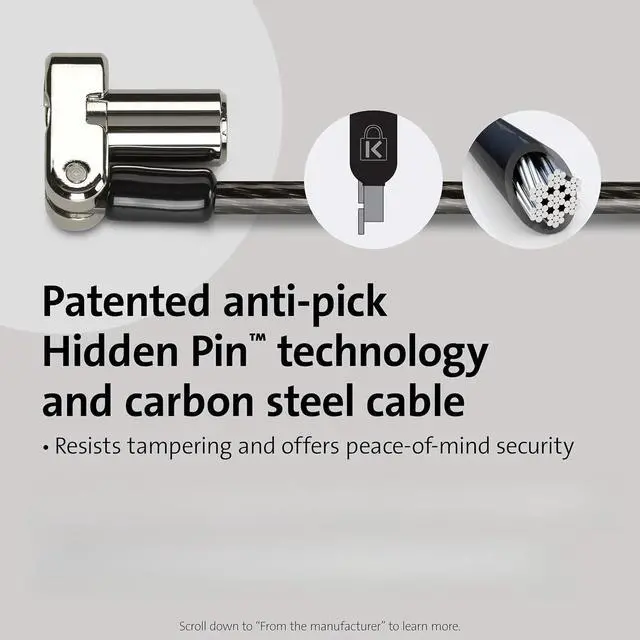 Alt view image 3 of 6 - 3-in-1 Keyed Laptop Locking Cable, Computer Security Keyed Lock, T-bar, Nano, Wedged-shaped (K62318WW)