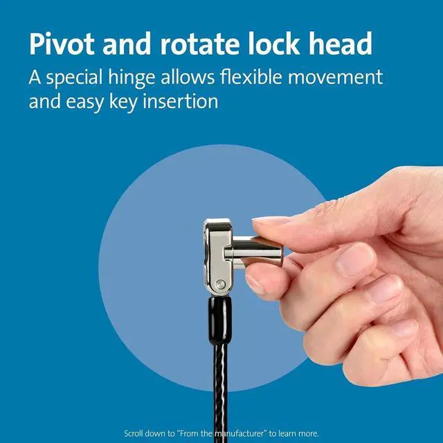 Alt view image 4 of 6 - 3-in-1 Keyed Laptop Locking Cable, Computer Security Keyed Lock, T-bar, Nano, Wedged-shaped (K62318WW)