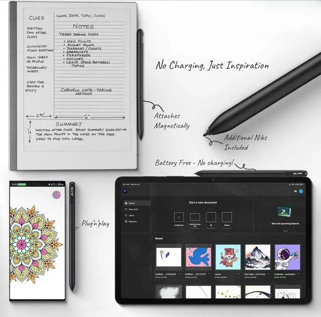 Alt view image 2 of 4 - 2 Pen Replacement with Digital Eraser + 5 Tips | 4096 Pressure Level Sensitivity & Palm Rejection