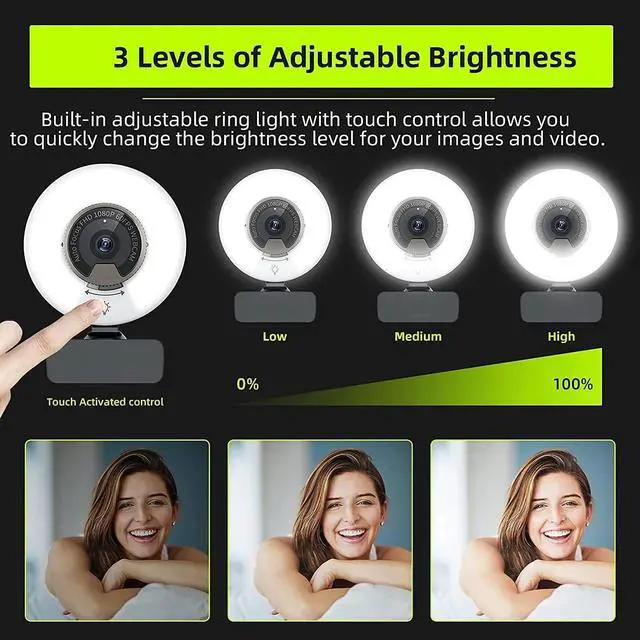 Alt view image 3 of 6 - 1080P 60FPS Webcam with Light, Fast AutoFocus, Built-in Privacy Cover, USB Web Camera, Dual Stereo Microphone