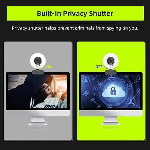 Alt view image 5 of 6 - 1080P 60FPS Webcam with Light, Fast AutoFocus, Built-in Privacy Cover, USB Web Camera, Dual Stereo Microphone