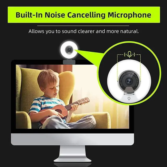 Alt view image 6 of 6 - 1080P 60FPS Webcam with Light, Fast AutoFocus, Built-in Privacy Cover, USB Web Camera, Dual Stereo Microphone