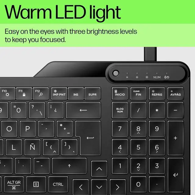 Alt view image 6 of 6 - 400 Backlit Wired Keyboard (Ash Wired) - Warm White LED Illuminated Keys w/ 3 Brightness Levels - 12 Programmable Keys
