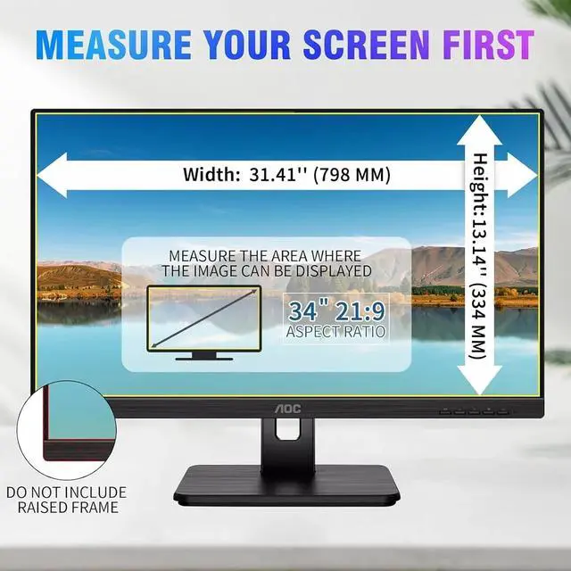 Alt view image 2 of 6 - 34 Inch Computer Privacy Screen Filter Aspect Ratio Widescreen Monitor - Eye Protection Anti Glare Blue Light Filter