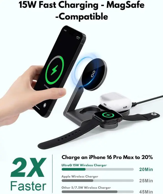 Alt view image 2 of 6 - 3 in 1 Charging Station for Apple Devices with USB C Charger,Wireless Charger for Travel and Office & Home