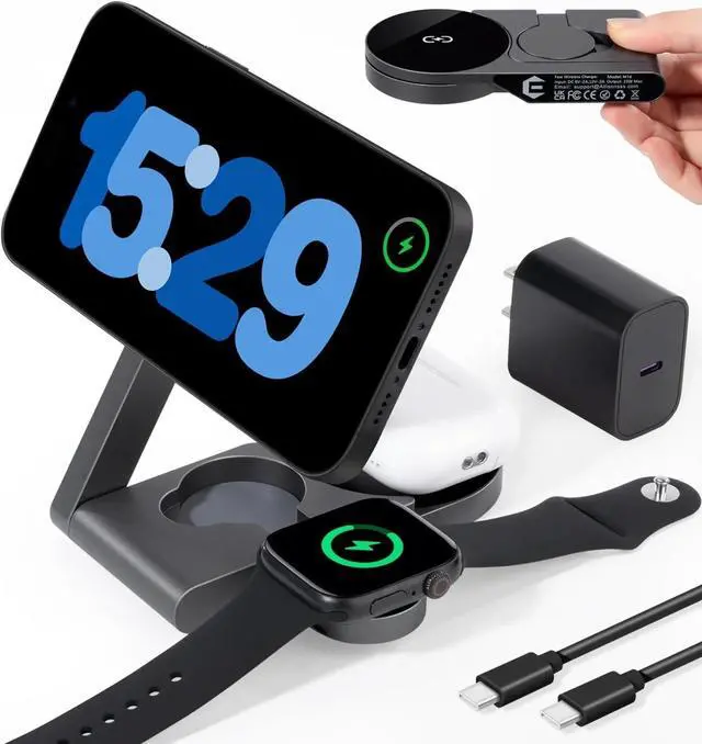 Main image of 3 in 1 Charging Station for Apple Devices with USB C Charger,Wireless Charger for Travel and Office & Home