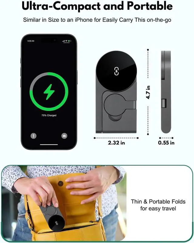 Alt view image 3 of 6 - 3 in 1 Charging Station for Apple Devices with USB C Charger,Wireless Charger for Travel and Office & Home