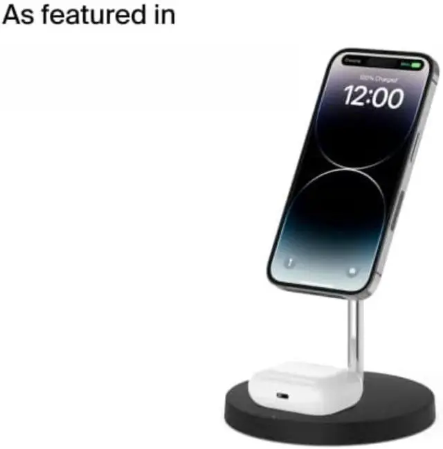 Alt view image 2 of 6 - 2-in-1 Wireless Charging Stand for Apple iPhone 16, iPhone 15, iPhone 14, iPhone 13 Series & AirPods - Black