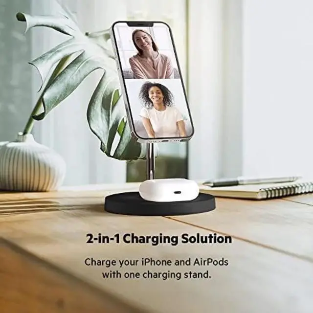 Alt view image 4 of 6 - 2-in-1 Wireless Charging Stand for Apple iPhone 16, iPhone 15, iPhone 14, iPhone 13 Series & AirPods - Black