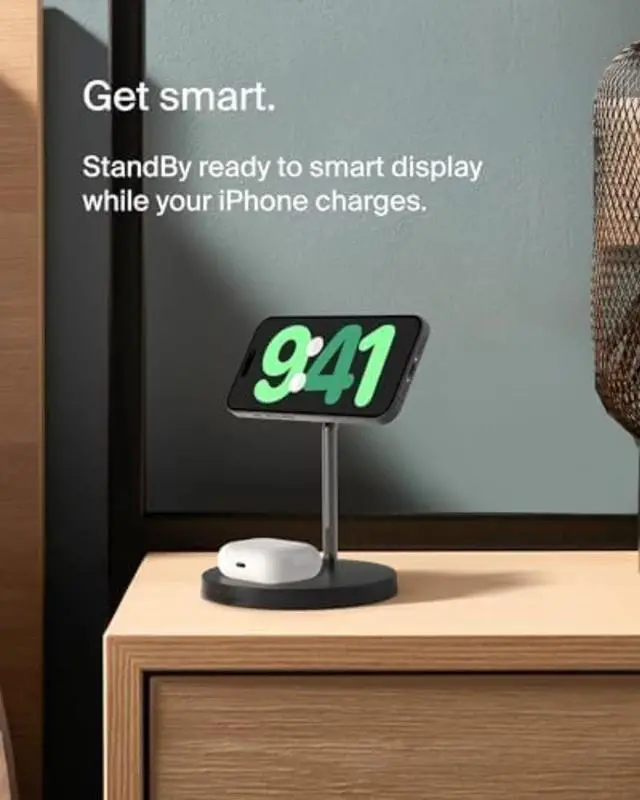 Alt view image 3 of 6 - 2-in-1 Wireless Charging Stand for Apple iPhone 16, iPhone 15, iPhone 14, iPhone 13 Series & AirPods - Black