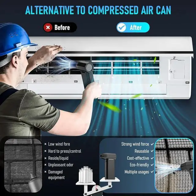 Alt view image 5 of 6 - Electric Air Duster - Vacuum 2 in 1 & Cordless 6000mAh Mini Turbo Fan Blower, Keyboard Computer Car Cleaner