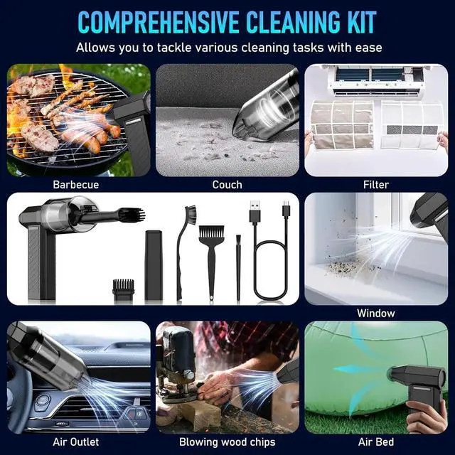Alt view image 6 of 6 - Electric Air Duster - Vacuum 2 in 1 & Cordless 6000mAh Mini Turbo Fan Blower, Keyboard Computer Car Cleaner