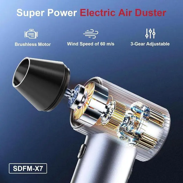 Alt view image 2 of 6 - Electric Air Duster, Super Power Mini Blower with Brushless Motor, 3 Speed Mode, Lightweight Leaf Blowers
