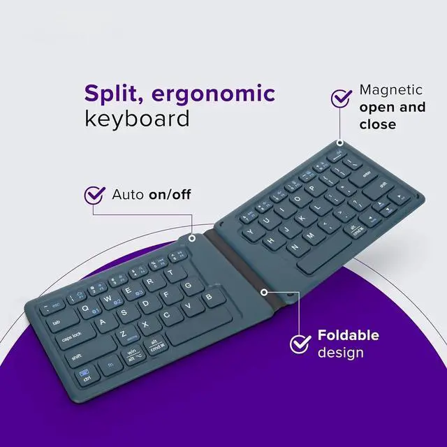 Alt view image 2 of 6 - Foldable Bluetooth Keyboard, Split Travel Keyboard Wireless, Rechargeable Portable Wireless Keyboard, Blue (PKF00302US)