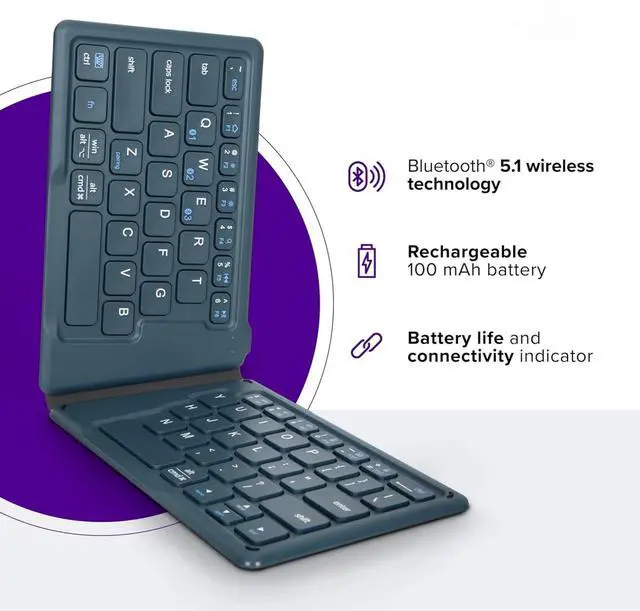 Alt view image 3 of 6 - Foldable Bluetooth Keyboard, Split Travel Keyboard Wireless, Rechargeable Portable Wireless Keyboard, Blue (PKF00302US)