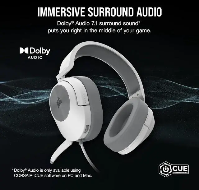 Alt view image 2 of 6 - HS55 Surround v2 Multiplatform Gaming Headset  Dolby Atmos  Lightweight  Memory-Foam Leatherette  White