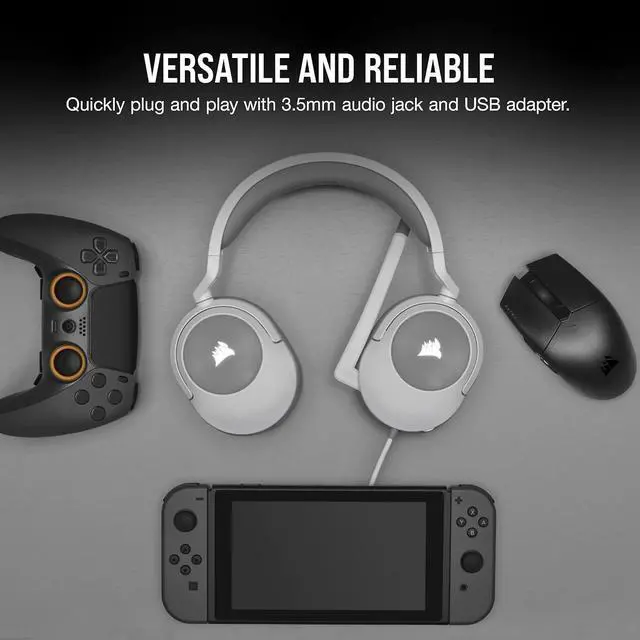 Alt view image 5 of 6 - HS55 Surround v2 Multiplatform Gaming Headset  Dolby Atmos  Lightweight  Memory-Foam Leatherette  White