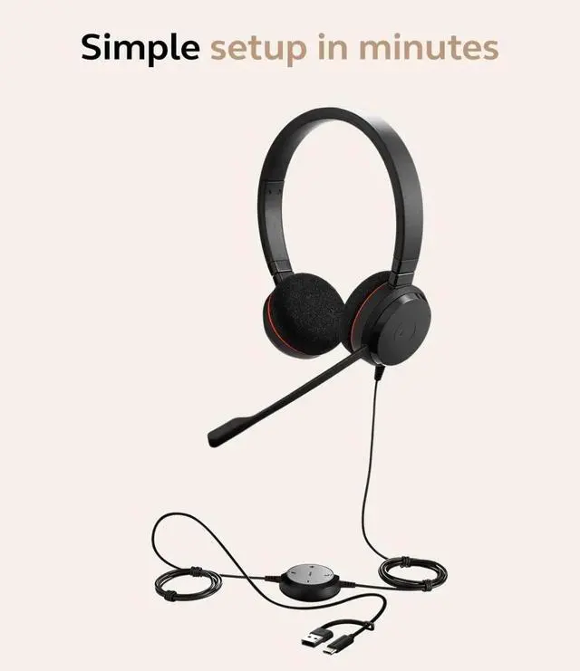 Alt view image 4 of 5 - Wired Headset - Dual-Ear Wired Headset for Office and Work from Home - Call Control - USB-C/A Connectivity - Black