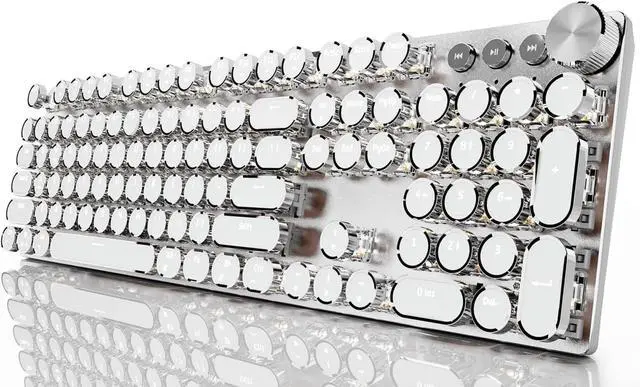 Main image of Typewriter Style Mechanical Gaming Keyboard, Wired Mechanical Keyboards,104 Keys Backlit, Media Control Knob - White