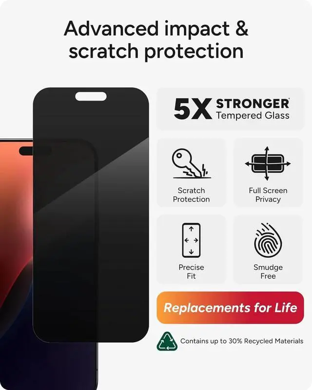 Alt view image 3 of 6 - Privacy 360 Screen Protector for iPhone 16 Pro Max 4-Way Privacy, Ultra-Strong Tempered Glass, 5X Stronger