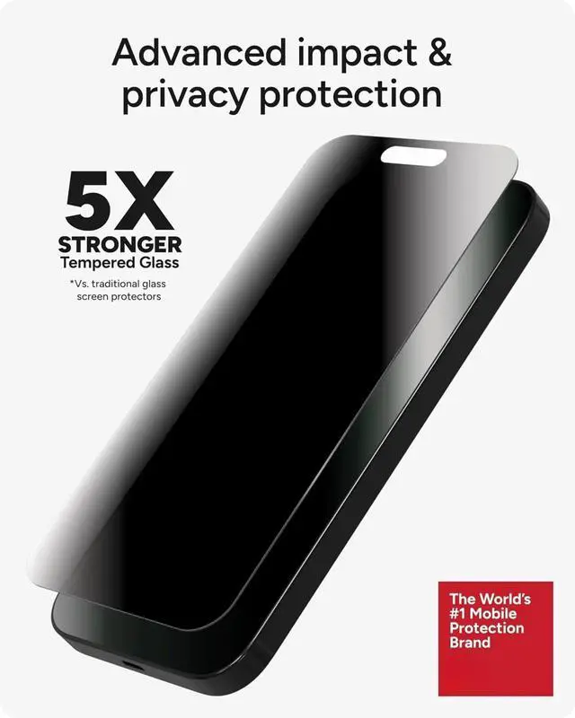 Alt view image 6 of 6 - Privacy 360 Screen Protector for iPhone 16 Pro Max 4-Way Privacy, Ultra-Strong Tempered Glass, 5X Stronger