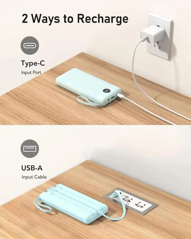 Alt view image 6 of 6 - Portable Charger with Built-in Cables, 20000mAh Power Bank for iPhone, Fast Charging USB C Battery Pack