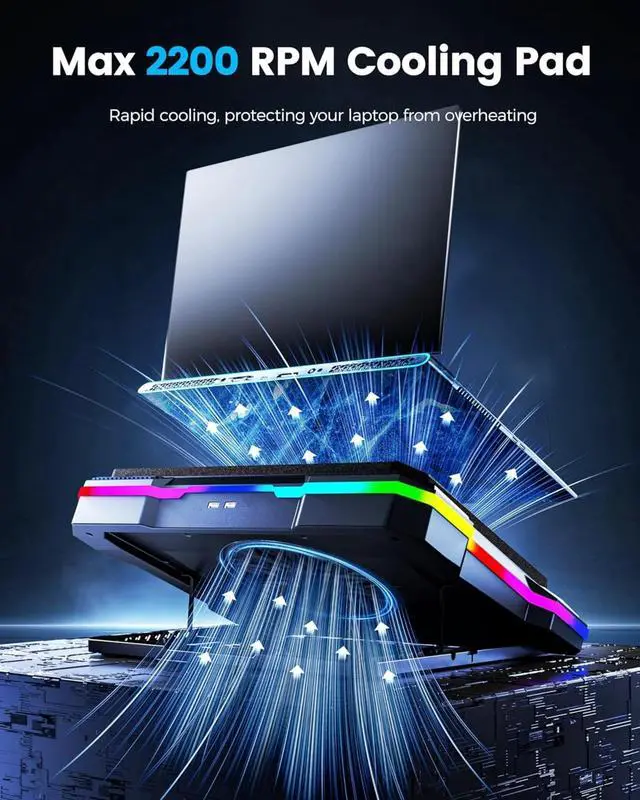 Alt view image 2 of 6 - FOR-Laptop Cooling Pad, with 5.5inch Cooling Fan, Rapid Cooling Fan 15.6-19.3inch, 7 Height Stands