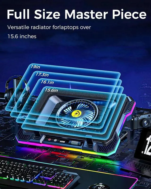 Alt view image 6 of 6 - FOR-Laptop Cooling Pad, with 5.5inch Cooling Fan, Rapid Cooling Fan 15.6-19.3inch, 7 Height Stands