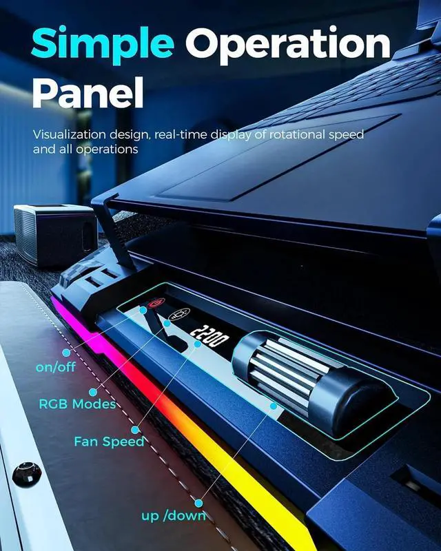 Alt view image 5 of 6 - FOR-Laptop Cooling Pad, with 5.5inch Cooling Fan, Rapid Cooling Fan 15.6-19.3inch, 7 Height Stands