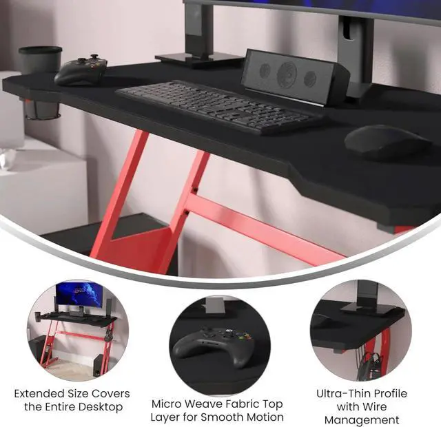 Alt view image 3 of 6 - Gaming Mouse Pad - Black Anti Slip Rubber Base - 45.75" x 23.5" x .125" - Micro Weave Top - Large Home Office Desk Mat