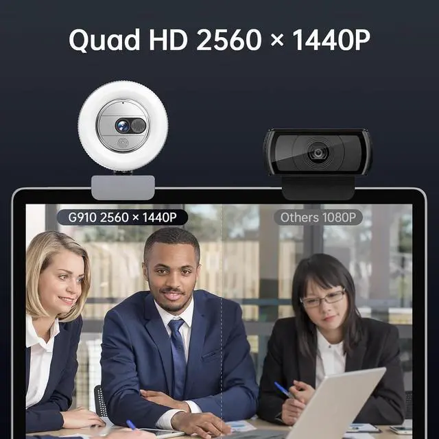 Alt view image 2 of 6 - G910 2K Quad HD Webcam for PC, with Microphone & Light & Privacy Cover, Web Camera for Desktop Computer/Laptop/MacBook