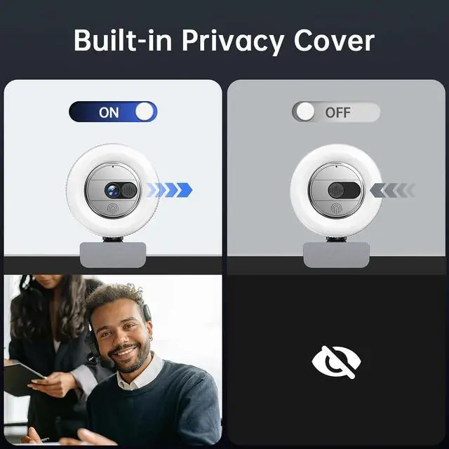 Alt view image 4 of 6 - G910 2K Quad HD Webcam for PC, with Microphone & Light & Privacy Cover, Web Camera for Desktop Computer/Laptop/MacBook
