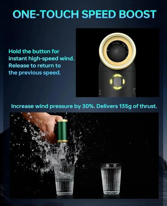 Alt view image 4 of 6 - Electric Air Duster - Jet Fan 2S Rechargeable, 117000RPM Brushless Motor, Metal Shell, 56 MPH Wind Speed (Black)