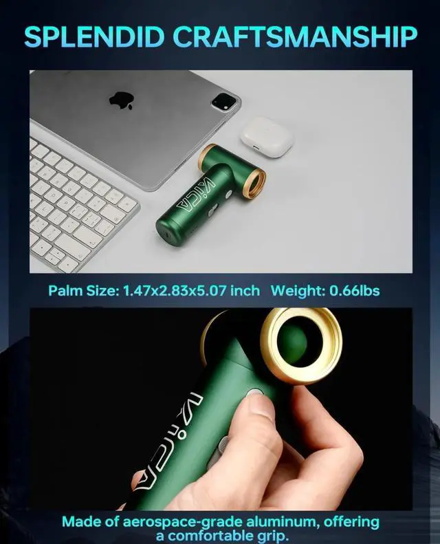 Alt view image 5 of 6 - Electric Air Duster - Jet Fan 2S Rechargeable, 117000RPM Brushless Motor, Metal Shell, 56 MPH Wind Speed (Black)