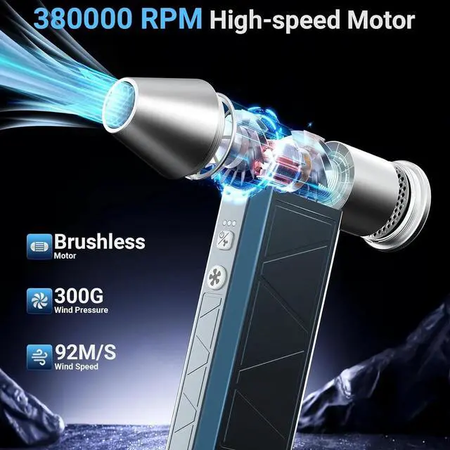 Alt view image 2 of 4 - Compressed Air Duster, 380000RPM Powerful Electric Air Duster , 4-Gear Rechargeable Mini Blower, Jet Dry Blower