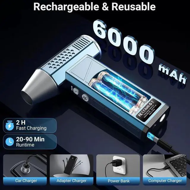 Alt view image 4 of 4 - Compressed Air Duster, 380000RPM Powerful Electric Air Duster , 4-Gear Rechargeable Mini Blower, Jet Dry Blower