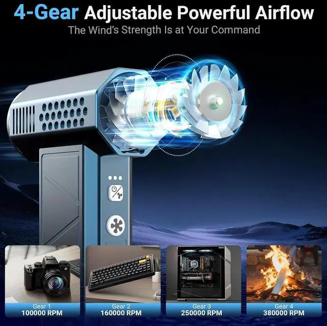 Alt view image 3 of 4 - Compressed Air Duster, 380000RPM Powerful Electric Air Duster , 4-Gear Rechargeable Mini Blower, Jet Dry Blower