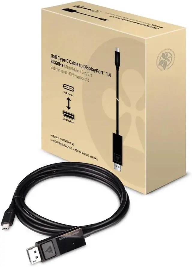Alt view image 4 of 6 - Club3D CAC-1557 USB Type C to Displayport 1.4 Bi-Directional Cable with 8K 60Hz, 4K 120Hz HDR Video Support 1.8m-6ft M/M