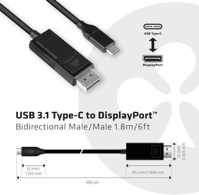 Alt view image 5 of 6 - Club3D CAC-1557 USB Type C to Displayport 1.4 Bi-Directional Cable with 8K 60Hz, 4K 120Hz HDR Video Support 1.8m-6ft M/M