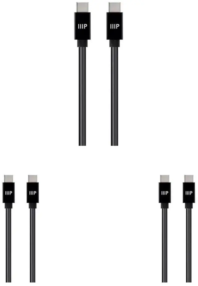 Main image of Charge and Sync Type-C to Type-C Cable - 6 Feet - Black, USB 2.0, TPE Jacket, Up to 5A/100W (Pack of 3)