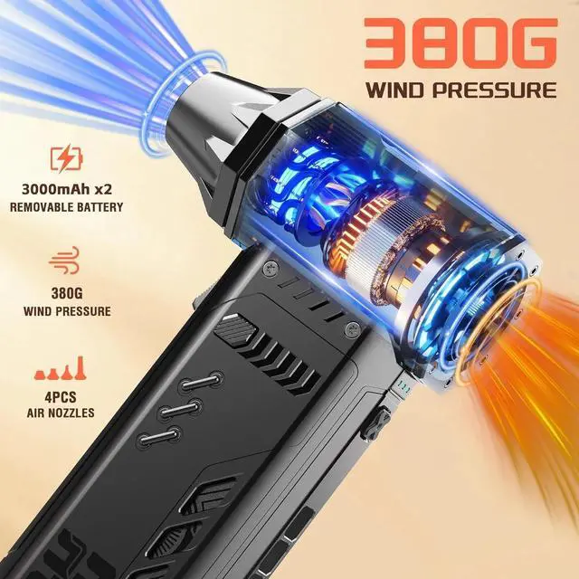 Alt view image 2 of 4 - Air Duster -250000RPM Electeic Air Duster, Replaceable Batteries 2pcs,Long Life Cordless mini Blower, 3-Gear Adjustable