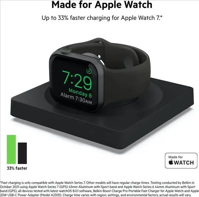 Alt view image 2 of 6 - FOR-Apple Watch Charger - Fast Wireless Charging Pad - Travel Charger with Nightstand Mode W/USB-C Cable Included - Black
