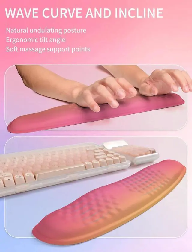 Alt view image 2 of 6 - 2in1 Combination, Wave Keyboard Wrist Rest and Ergonomic Curvature Mouse Pad Wrist Support for Relieve Wrist Pain