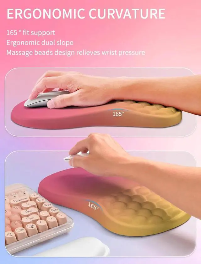 Alt view image 3 of 6 - 2in1 Combination, Wave Keyboard Wrist Rest and Ergonomic Curvature Mouse Pad Wrist Support for Relieve Wrist Pain